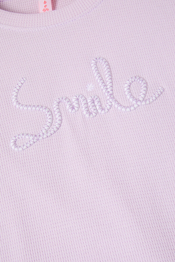 Lila Smile Nakışlı Kız Çocuk Waffle Sweatshirt 16593