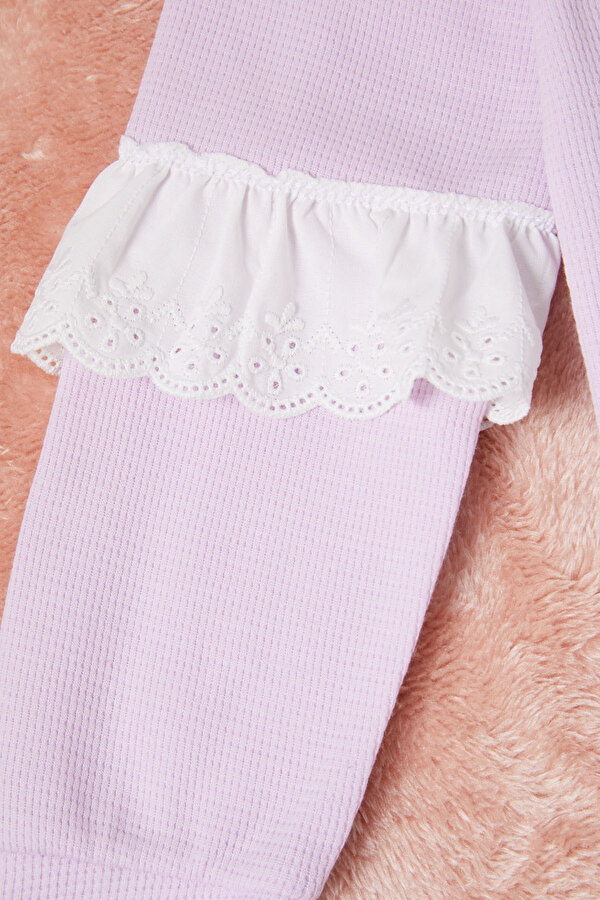 Lila Smile Nakışlı Kız Çocuk Waffle Sweatshirt 16593
