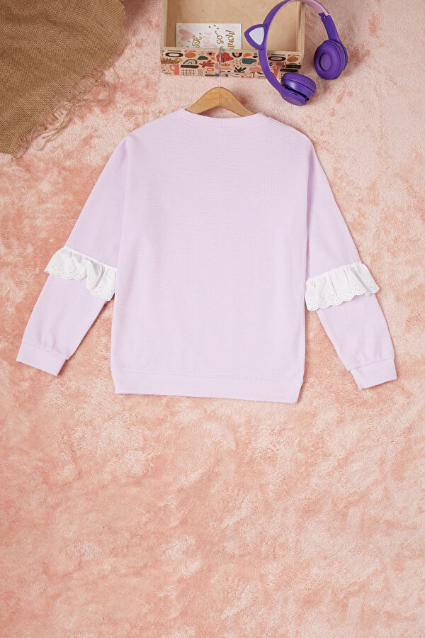 Lila Smile Nakışlı Kız Çocuk Waffle Sweatshirt 16593