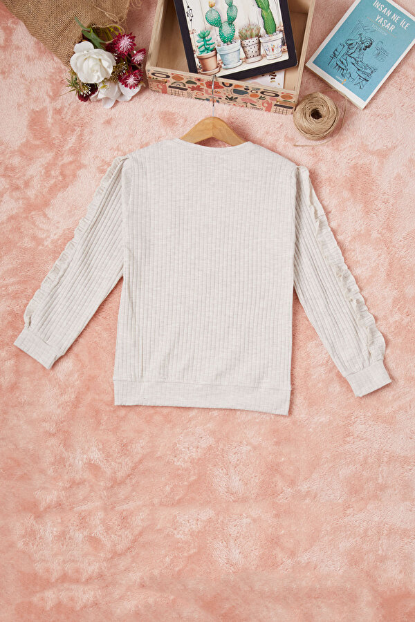 Krem Fırfırlı Kedi Nakışlı Kız Çocuk Badi 16578