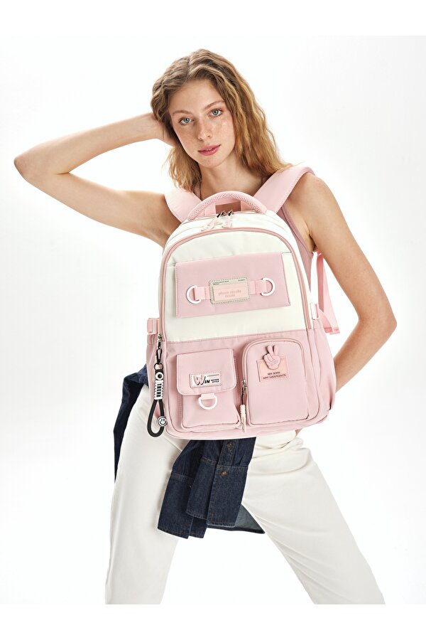 - 18828 Okul çantası Suya Dayanıklı Çok bölmeli PEMBE