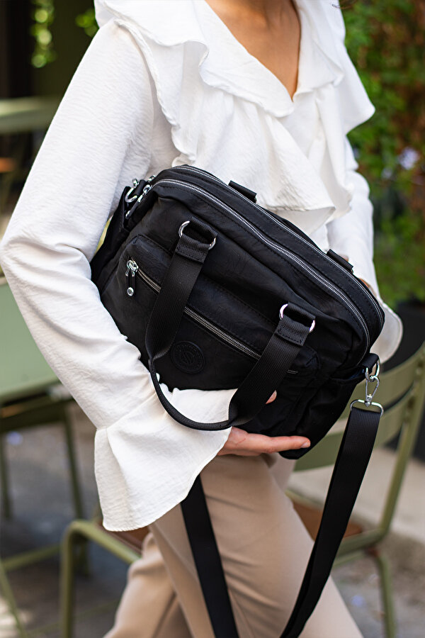 Sn 4018 suya dayanıklı çok bölmeli krinkıl çanta kol çantası omuz SİYAH