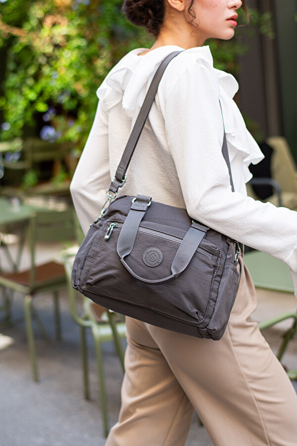 Sn 4018 suya dayanıklı çok bölmeli krinkıl çanta kol çantası omuz GRİ