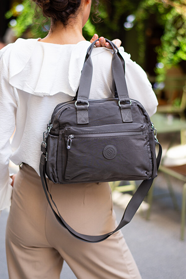 Sn 4018 suya dayanıklı çok bölmeli krinkıl çanta kol çantası omuz GRİ