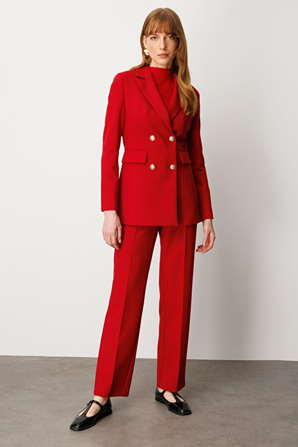 Kadın Kruvaze Yaka Kapak Cepli Ceket 5025 Kırmızı