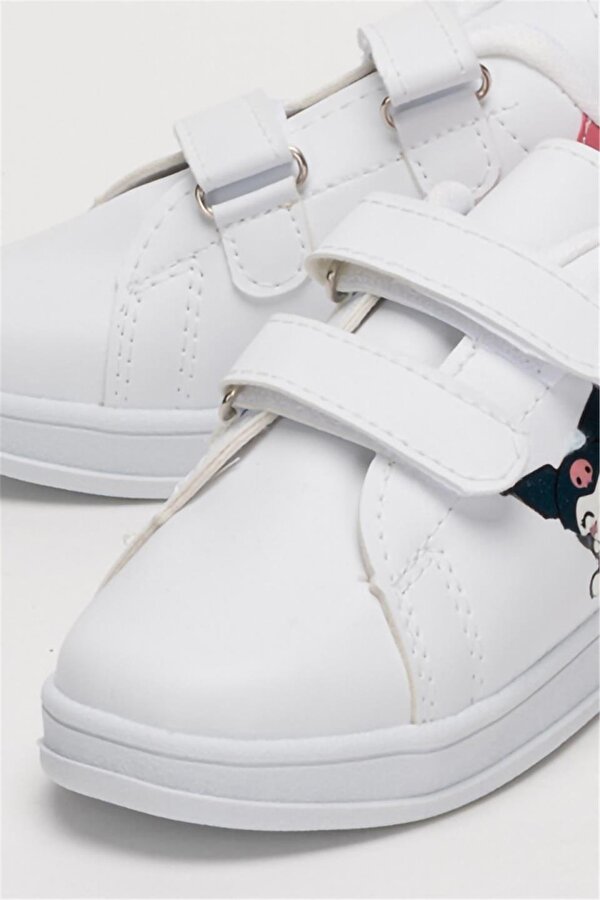 Çocuk Kuromi Baskılı Cırtlı Unisex Spor Ayakkabı BEYAZ - PEMBE