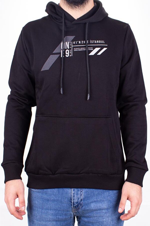 Twister 1910 Siyah Kapüşonlu Erkek Sweatshirt