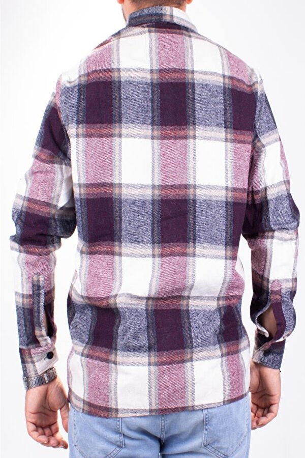 DMG23-194635 Bordo Günlük Tek Cep  Ekose Oduncu Oversize Erkek Gömlek