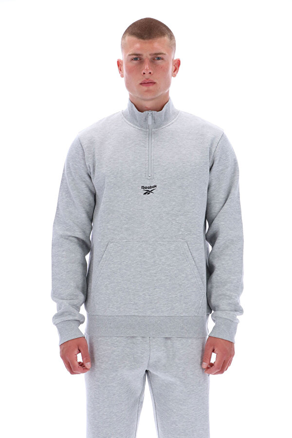 Reebok Asher Small Logo Qtr Zip Серый 025 Мужчина Толстовка На Молнии