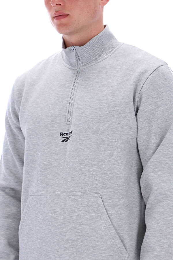 Reebok Asher Small Logo Qtr Zip Серый 025 Мужчина Толстовка На Молнии