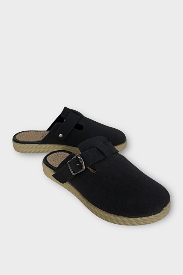 Kemerli Tokalı Nubuk Kadın Ev Terliği SİYAH