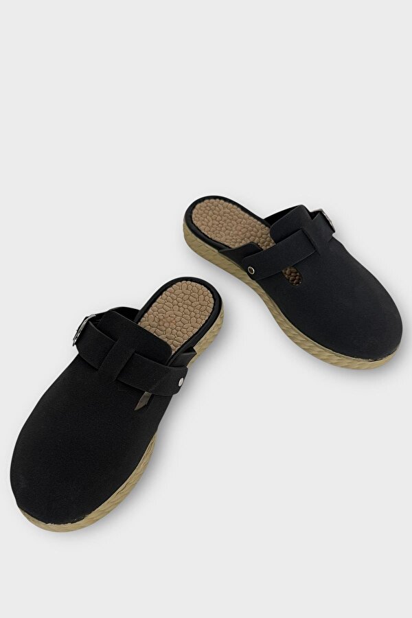 Kemerli Tokalı Nubuk Kadın Ev Terliği SİYAH