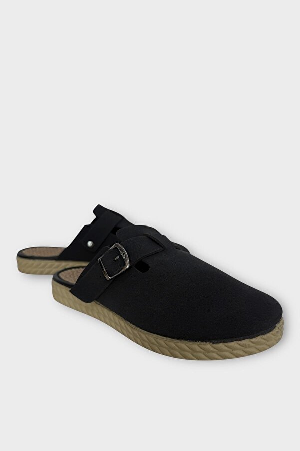 Kemerli Tokalı Nubuk Kadın Ev Terliği SİYAH