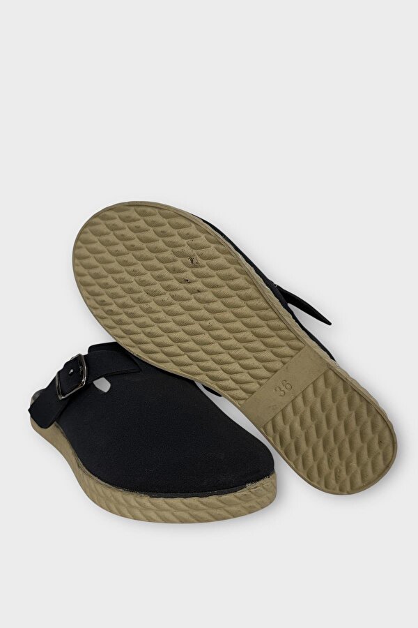 Kemerli Tokalı Nubuk Kadın Ev Terliği SİYAH