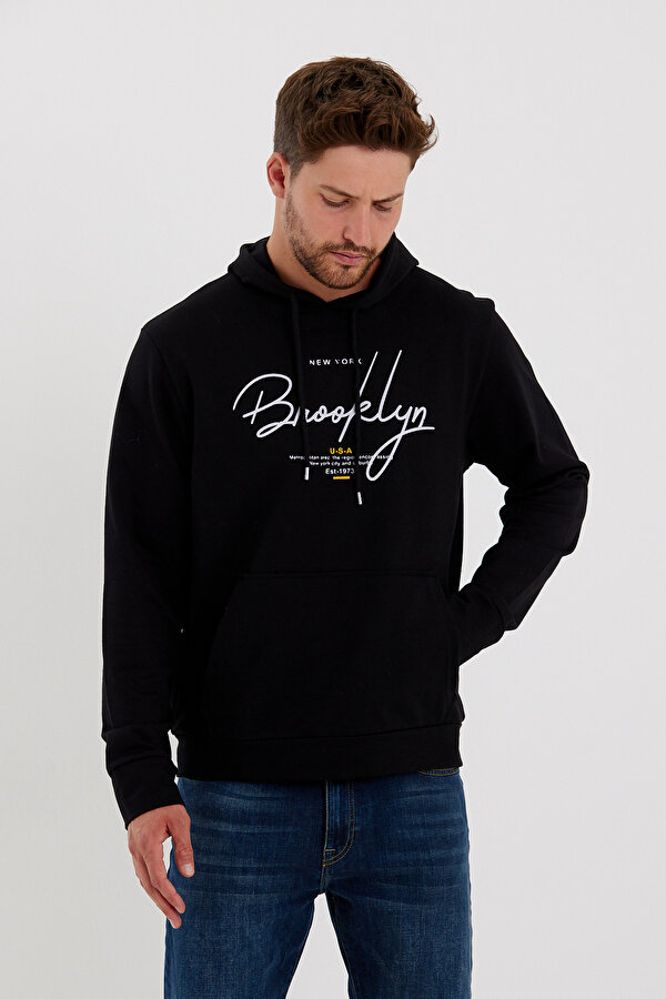 Erkek Kapşonlu Regular Fit Brooklyn Baskılı İnce Sweatshirt SPR23SW361