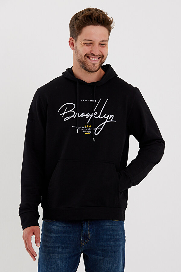 Erkek Kapşonlu Regular Fit Brooklyn Baskılı İnce Sweatshirt SPR23SW361