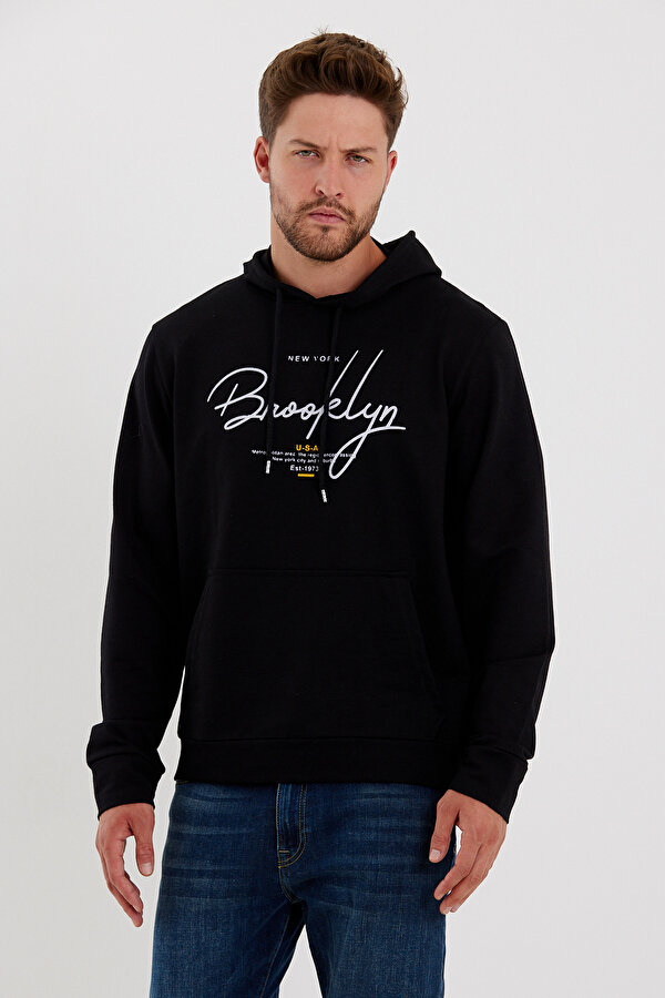 Erkek Kapşonlu Regular Fit Brooklyn Baskılı İnce Sweatshirt SPR23SW361