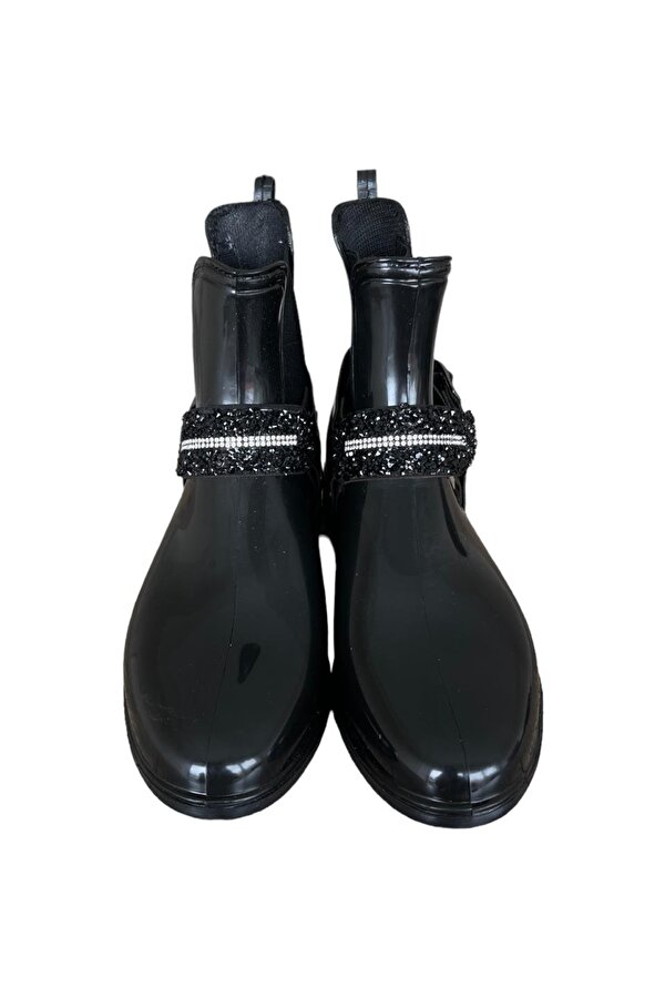 Kemerli Tokalı Kadın Yağmur Botu SİYAH - GÜMÜŞ