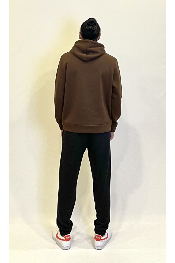 Erkek Kapşonlu Rahat Kalıp İçi Polarlı 3 iplik  Kalın AR Nakışlı Swetashırt spr24sw07