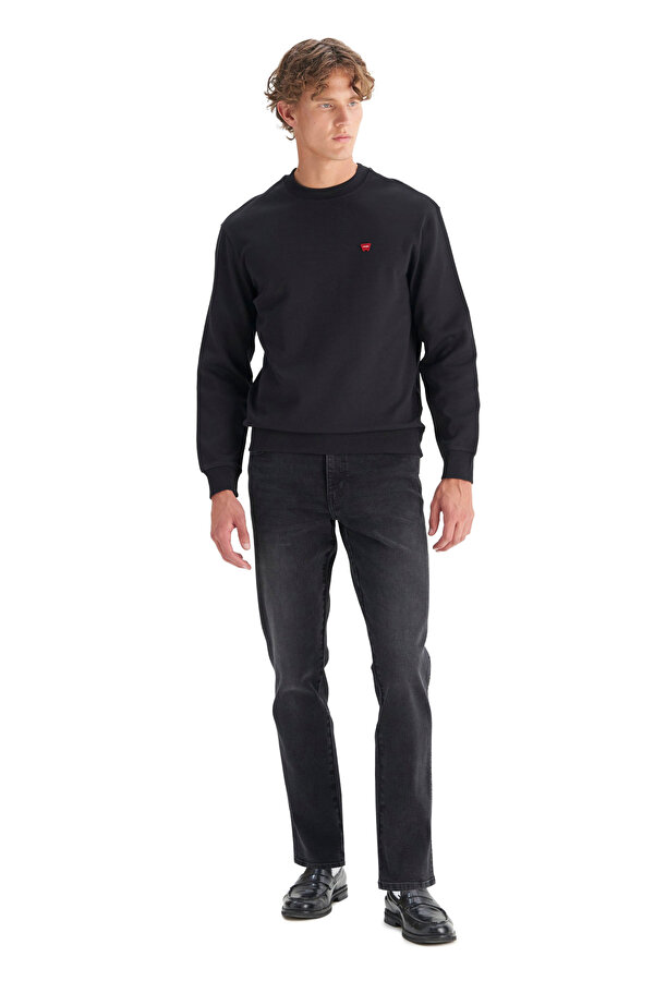 Erkek Patch Logo Siyah Erkek Sweatshirt
