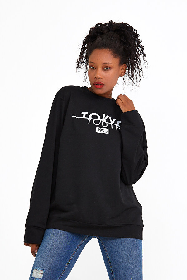 Kadın Bisiklet Yaka Regular Fit Tokya Baskılı İnce Sweatshirt SPR22SWK134