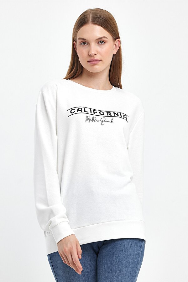 Kadın Bisiklet Yaka Rahat Kalıp 3 iplik Kalın Californıa Baskılı  Sweatshirt SPR24SWK32
