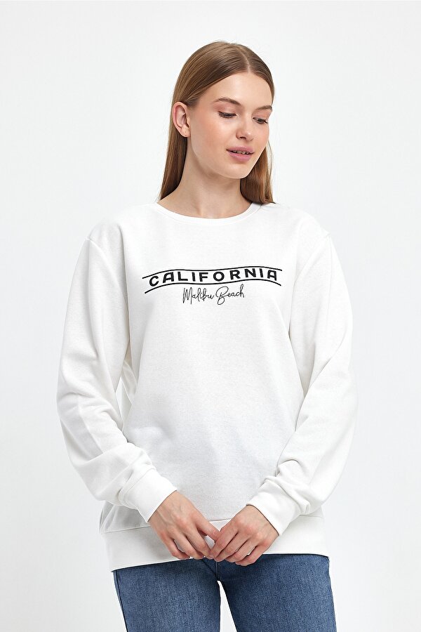 Kadın Bisiklet Yaka Rahat Kalıp 3 iplik Kalın Californıa Baskılı  Sweatshirt SPR24SWK32