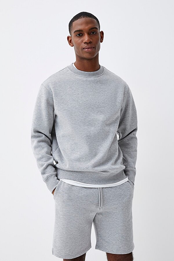 Erkek Bisiklet Yaka Rahat Kalıp 3 iplik İçi Polarlı Kalın Sweatshirt SPR24SW36