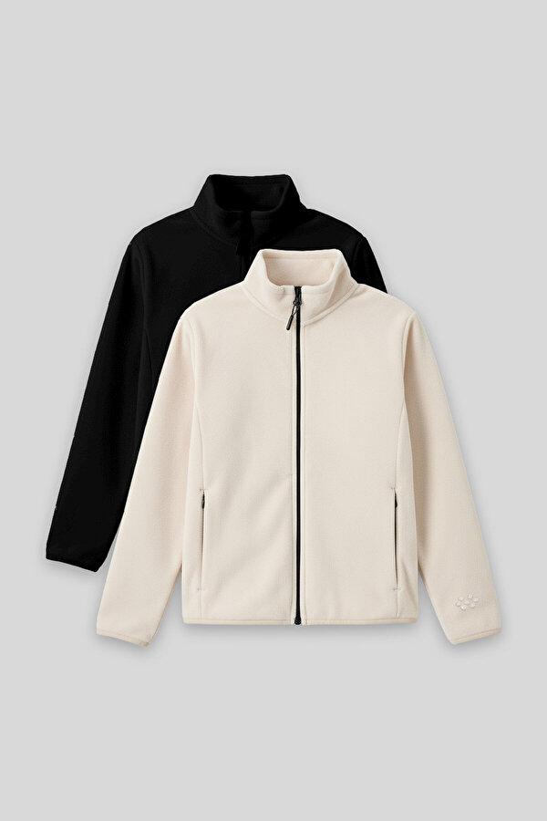 Standart Fit 2li Paket Siyah-Bej Kız Çocuk Polar Sweatshirt - 75154