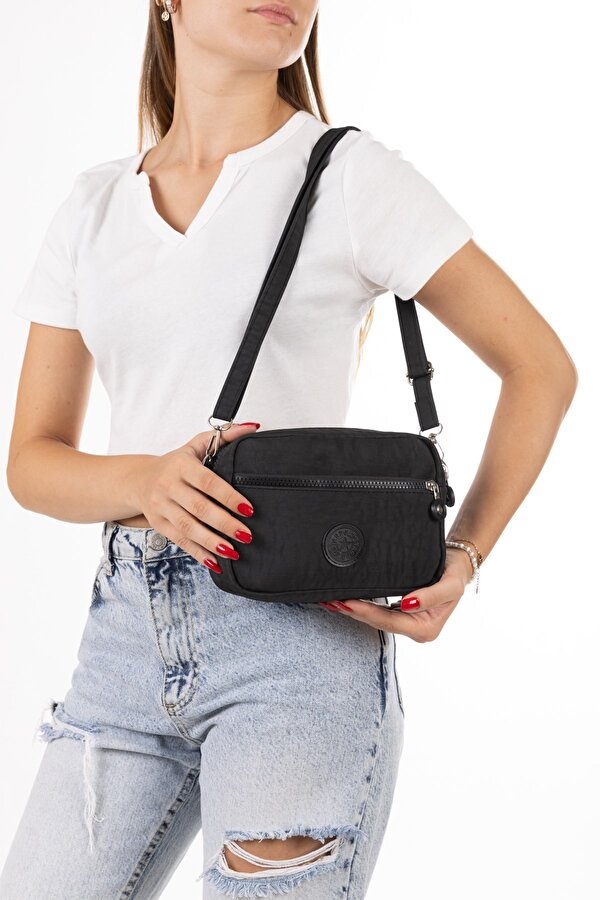 2 Adet Omuz Çantası Çapraz Askılı Günlük Üç Bölmeli Siyah ve Vizon Kadın Çanta