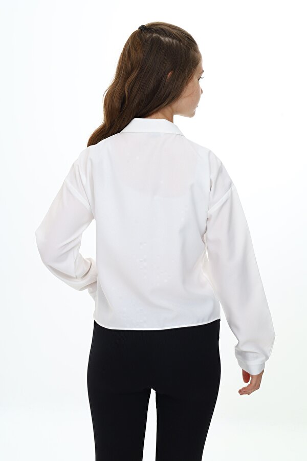 Toontoy Kız Çocuk Regular Fit Asimetrik Kalıp Düşük Omuz Uzun Kollu Basic Poplin Gömlek - Tek Cepli