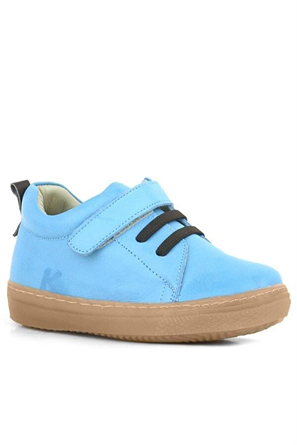 Anatomik Hakiki Deri Yumuşak Mavi Lastikli Cırtlı Çocuk Ayakkabı
