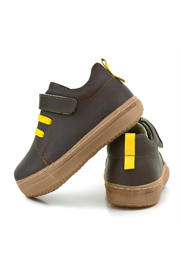 Anatomik Hakiki Deri Yumuşak Kahverengi Lastikli Cırtlı Çocuk Ayakkabı