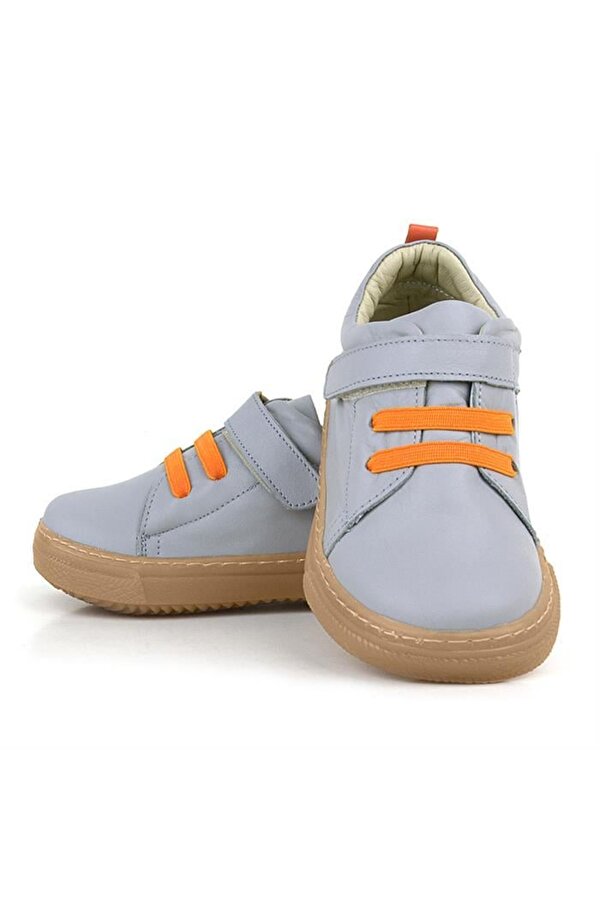 Anatomik Hakiki Deri Gri Yumuşak Lastikli Cırtlı Çocuk Ayakkabı