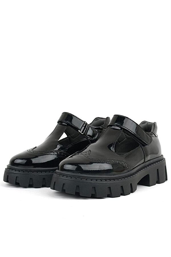 Siyah Rugan Cırtlı Kız Çocuk Okul Ayakkabı