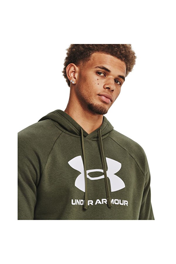 Erkek UA Rival Fleece Logo Kapüşonlu Üst 1379758-390