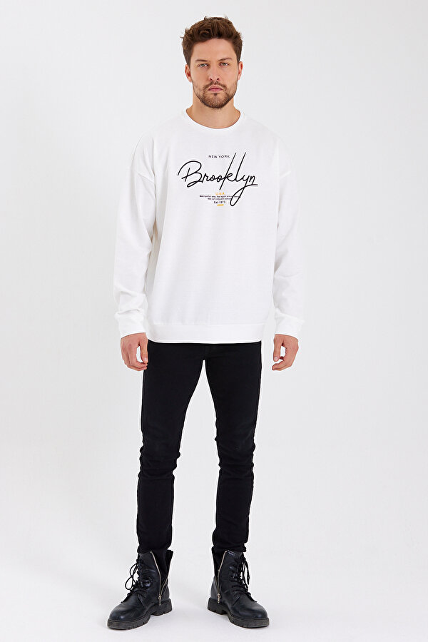 Erkek Bisiklet Yaka Regular Fit  El Yazılı Brooklyn İnce Sweatshirt SPR23SW331
