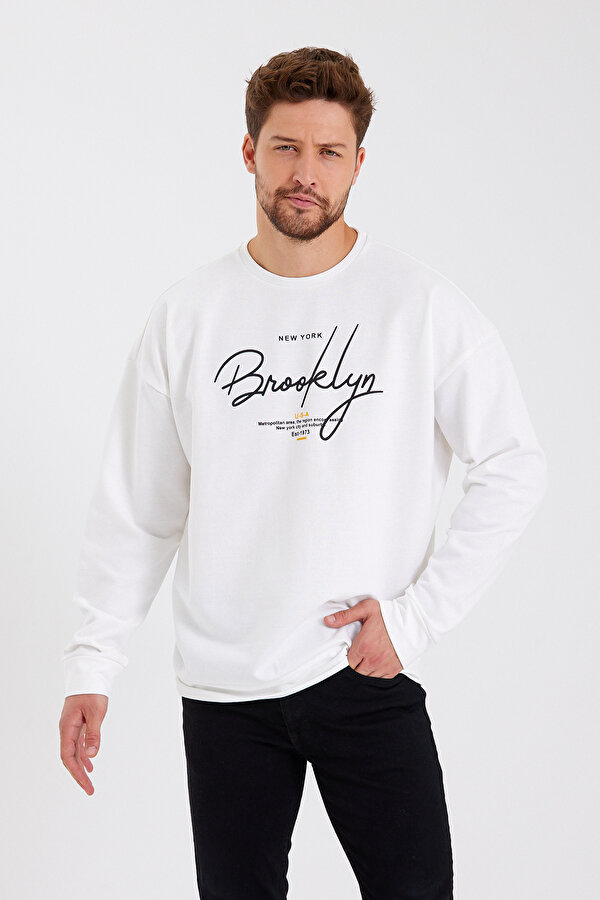 Erkek Bisiklet Yaka Regular Fit  El Yazılı Brooklyn İnce Sweatshirt SPR23SW331