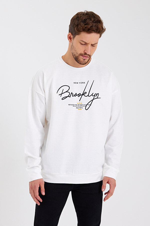 Erkek Bisiklet Yaka Regular Fit  El Yazılı Brooklyn İnce Sweatshirt SPR23SW331