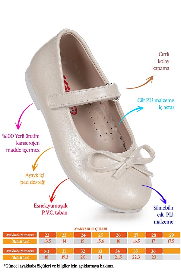 Barbe Cilt Fiyonklu Cırtlı Kız Çocuk Babet Ayakkabı Sedef