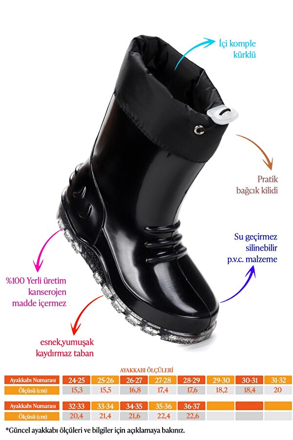 Savana Su Geçirmez Erkek Çocuk Yağmur Çizmesi Siyah