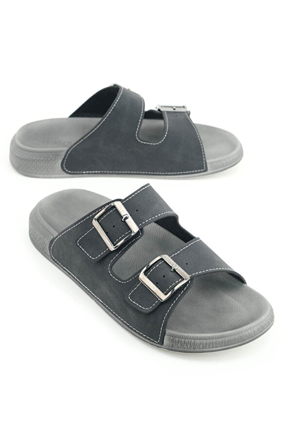 Erkek Yazlık Suni Deri İki Toka Ayarlanabilir Rahat Taban Günlük Terlik