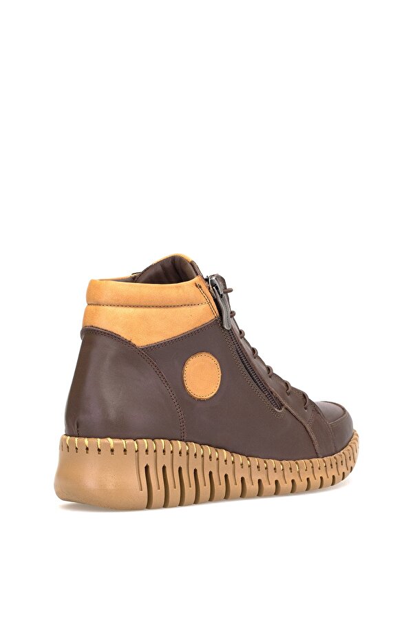 D25KB-1190 Kadın Hakiki Deri Düz Bot Kahverengi