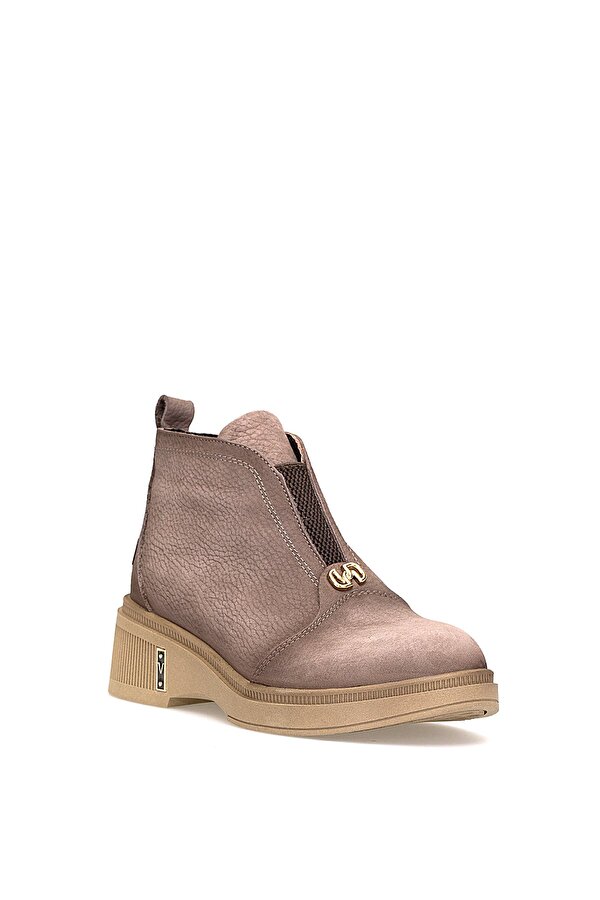 D25KB-8085 Kadın Hakiki Nubuk Deri Düz Bot Vizon