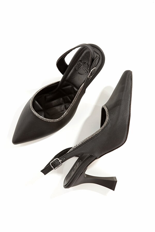 Tonnyy Siyah Taşlı Stiletto Yanı Açık Topuklu Abiye Ayakkabı