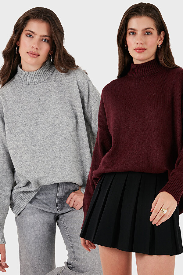 Bayan Kazak 680KZ00469S2 Açık Gri-Bordo