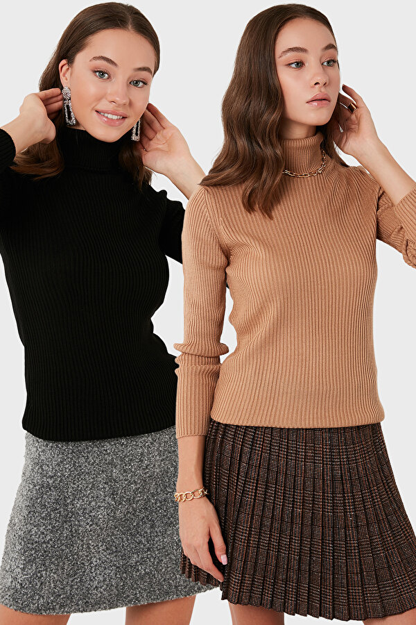 Bayan Kazak 4614102S2 Camel-Siyah