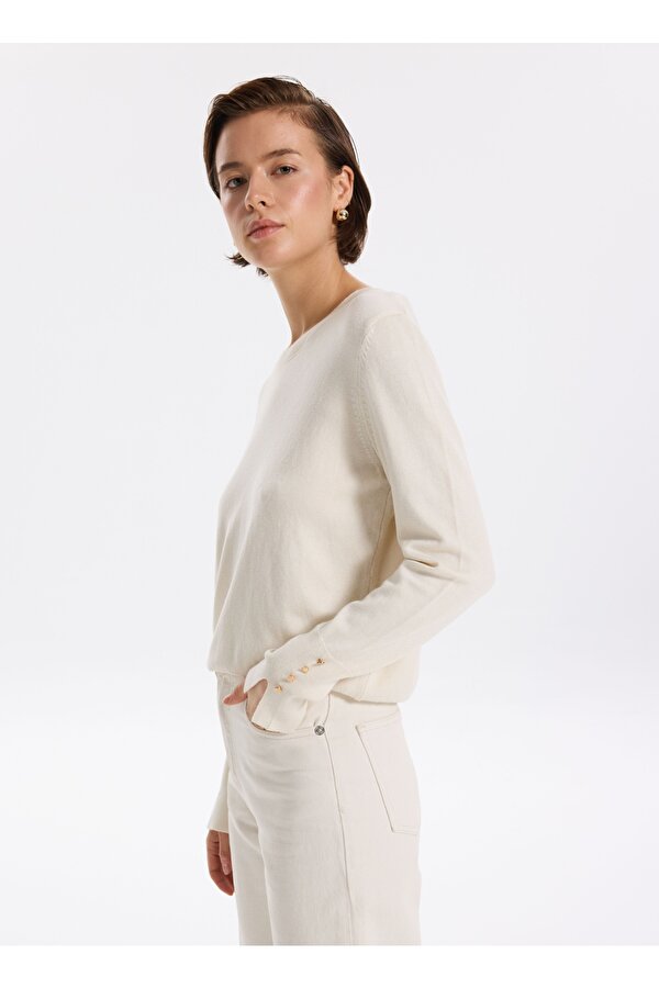 Bisiklet Yaka Basic Düz Ekru Kazak Kadın PAGOSA