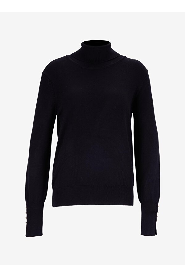 Siyah Kadın Balıkçı Yaka Düz Kazak REZZA