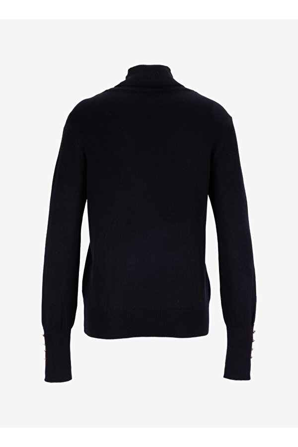 Siyah Kadın Balıkçı Yaka Düz Kazak REZZA